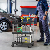 YITAHOME 240LBS Folding Utility Cart with Wheels, Foldable Utility Service Cart 3 Tier Collapsible Rolling Cart with 360°Swivel Wheels (2 with Brakes), Portable Cart for Home Garage Restaurant Office YITAHOME