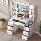 PAKASEPT Vanity Set with Lighted Mirror, 43'' Makeup Vanity with Charging Station, Vanity Desk with 9PCS LED Bulb, Storage Shelves, 7 Drawers for Bedroom(No Stool) PAKASEPT