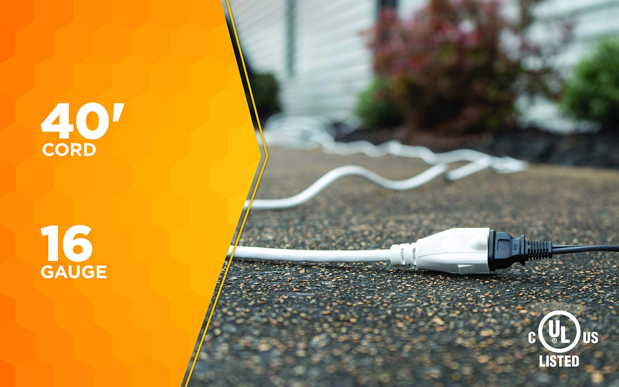 Woods Yard Master Light Duty Outdoor Extension Cord, 40Ft, 16 Gauge, 3 Conductor, Landscape and Patio Cord, White, 992382 Woods