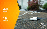 Woods Yard Master Light Duty Outdoor Extension Cord, 40Ft, 16 Gauge, 3 Conductor, Landscape and Patio Cord, White, 992382 Woods