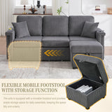GDFStudio Modern L-Shaped Sectional Sofa with Pull-Out Storage, Ottoman, USB Charging & LED Lights, Cup Holders, Convertible 3-Seater Corduroy Upholstered Couch for Living Room, Apartment, Dark Gray GDFStudio