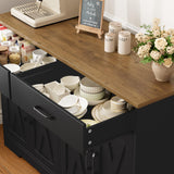 HOSTACK Coffee Bar Cabinet, 47.2" Buffet Cabinet with Storage, Modern Farmhouse Kitchen Buffet Sideboard with Drawers and Shelves, Barn Doors Storage Cabinet for Living Room, Black/Rustic Brown HOSTACK