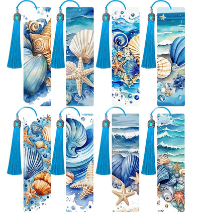 HTTDMY 8PCS Diamond Painting Art Bookmarks,Cute Acrylic Bookmarks Crafts Kits Gifts with Tassels for Adult Women Book Lovers (Ocean)