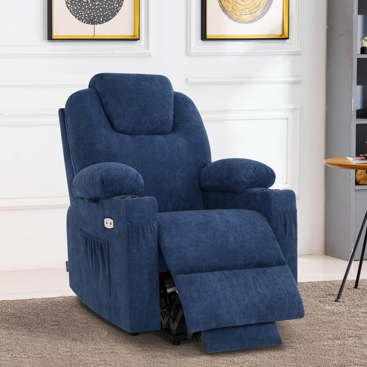MCombo Small Power Lift Recliner Chair Sofa with Massage and Heat for Petite Elderly, 3 Positions, Cup Holders, and USB Ports, Extended Footrest, Fabric 7141 (Admiral) MCombo