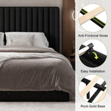 Feonase Queen Size Lift Up Storage Bed Frame, Linen Upholstered Platform Bed with Wingback Headboard, Hydraulic Storage, No Box Spring Needed, Black Feonase