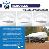 King Canopy Hercules 18-Feet by 20-Feet, 2-Inch Hammertone Steel Frame w/Buttons, 8-Leg, Carport, White King Canopy