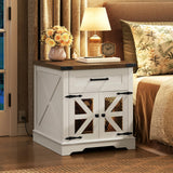 RALGEND White Farmhouse End Table with Charging Station, 24" Large Sofa Side Table with Drawer, Large End Table for Living Room, Wooden Nightstand with Outlet, Square, White and Walnut 66BZUWH RALGEND