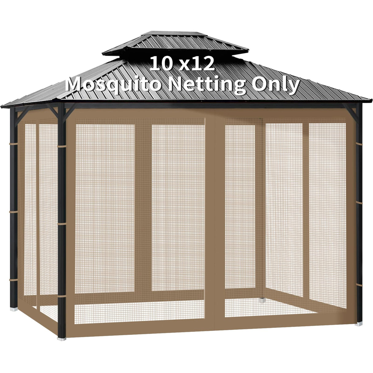 Gazebo Universal Replacement Mosquito Netting, Outdoor Canopy Net Screen 4-Panel Sidewall Gazebo Curtains, with Zippers, Easy to Install, Fit for Most Canopy, Patio, Khaki (10' X 12') WoodArtSupply