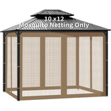 Gazebo Universal Replacement Mosquito Netting, Outdoor Canopy Net Screen 4-Panel Sidewall Gazebo Curtains, with Zippers, Easy to Install, Fit for Most Canopy, Patio, Khaki (10' X 12') WoodArtSupply