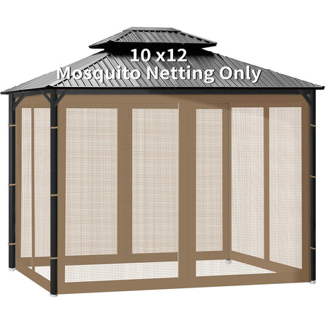 Gazebo Universal Replacement Mosquito Netting, Outdoor Canopy Net Screen 4-Panel Sidewall Gazebo Curtains, with Zippers, Easy to Install, Fit for Most Canopy, Patio, Khaki (10' X 12') WoodArtSupply