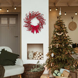 Sggvecsy 18 Inch Artificial Christmas Wreath Red Berry Wreath Handmade Winter Wreath with Bowknot Christmas Decoration for Front Door Home Indoor Outdoor Farmhouse Wall Window Xmas Holiday Sggvecsy