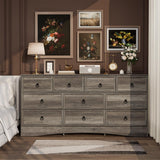 VVFLU Farmhouse 10 Drawer Dresser for Bedroom – 63'' Long Dresser Wood Chest of Drawers,TV Stand for 75 inch TV, Storage Organizer Furniture, Hallway, Entryway, Closet, Brownish Grey VVFLU