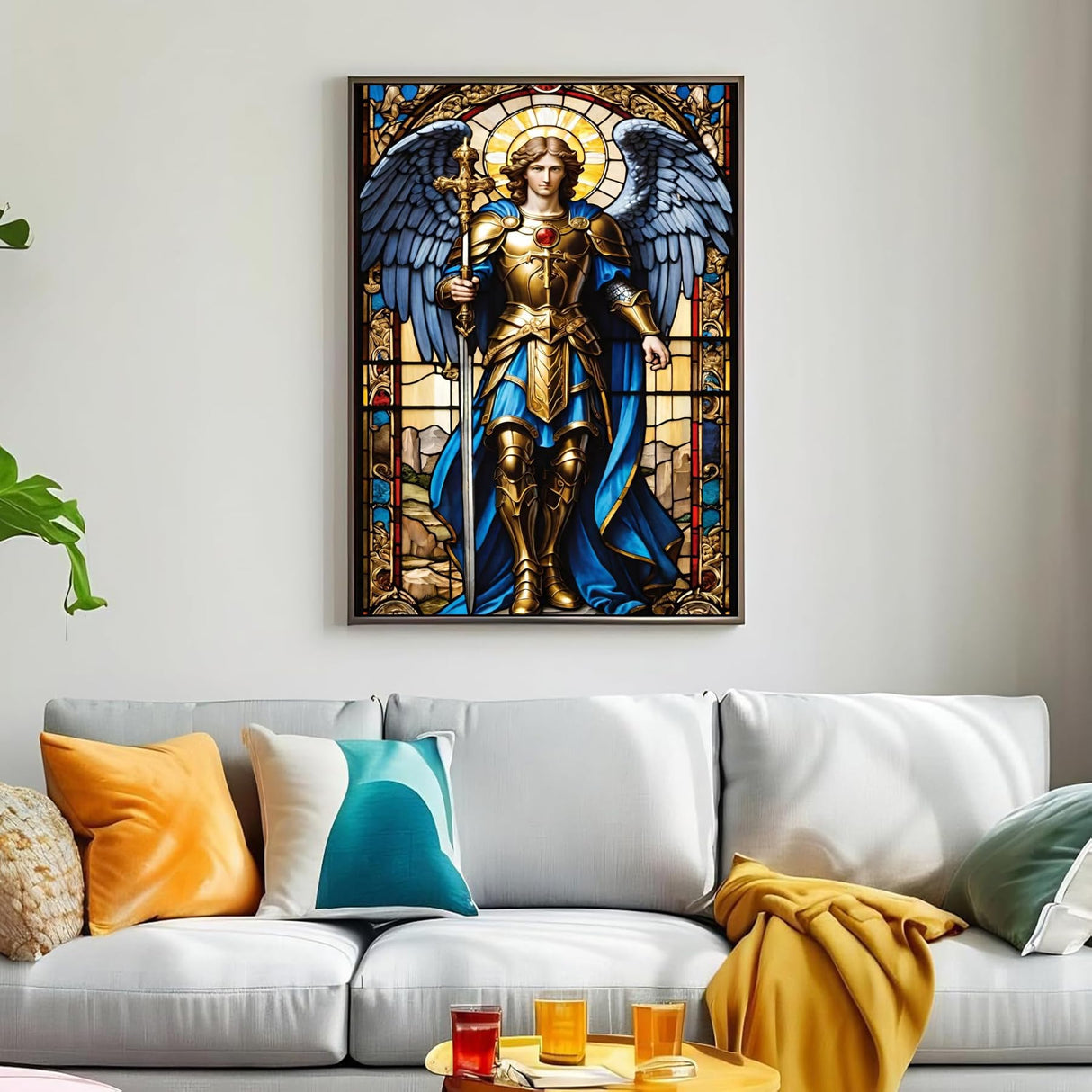 WGSMGL 5D Diamond Painting Kit, Religious Stained Glass Angel Art, Full Drill Round Diamonds, DIY Craft Home Decor, 12x16 Inch WGSMGL