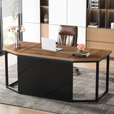 Tribesigns 63 Inch Executive Desk, Large Computer Desk with Privacy Panel, Modern Simple Style Home and Office Desk, Gaming Desk Writing Table Study Desk Business Furniture, Brown and Black Tribesigns