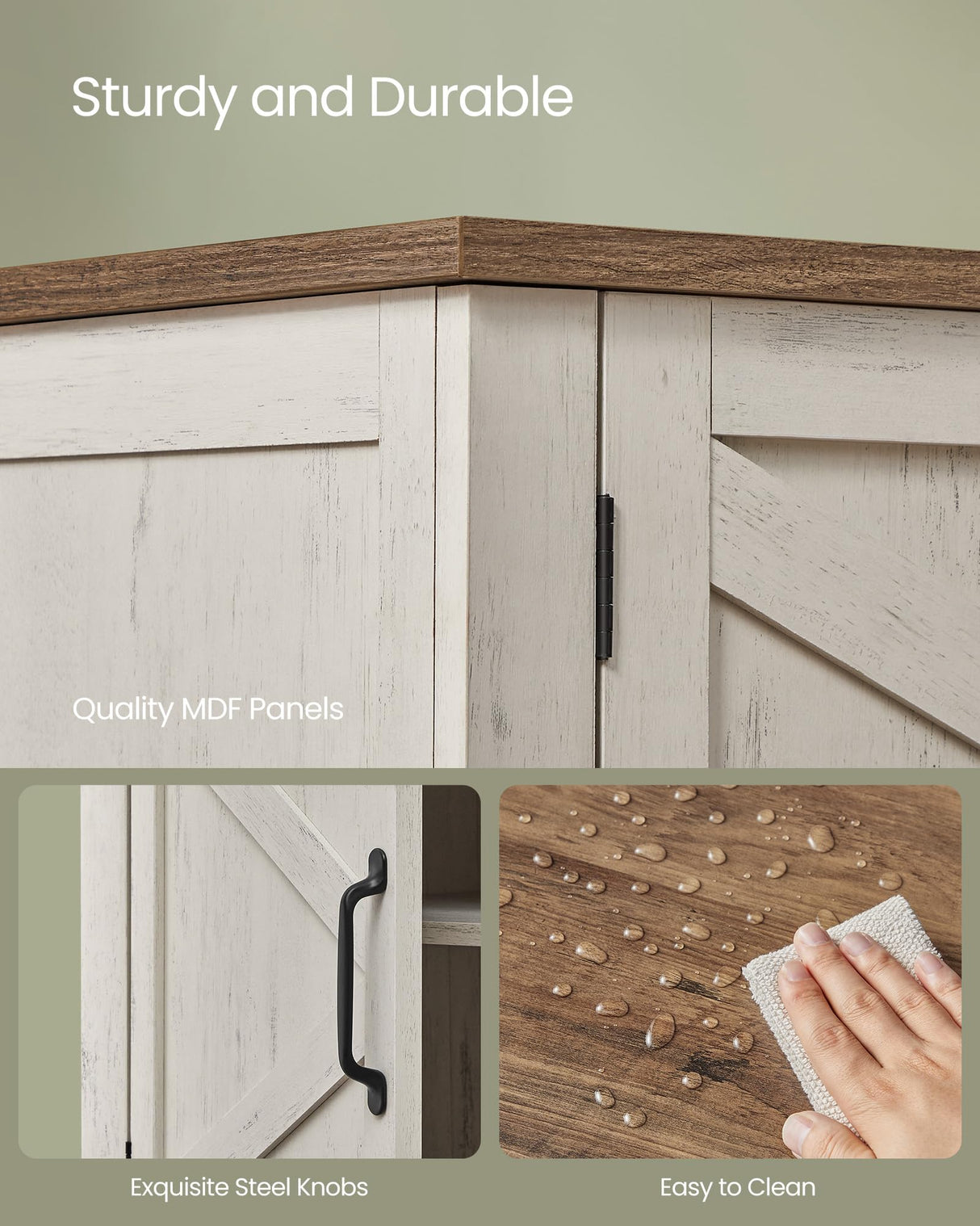 VASAGLE Shoe Cabinet, 3-Tier Shoe Storage Organizer, Farmhouse Freestanding Cabinet with Height-Adjustable Shelf, 13.8 x 31.5 x 27.6 Inches, Entryway, Rustic White ULBC038W01 VASAGLE