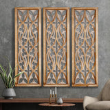 XIAOAIKA Carved Wood, 35.5 inch Hand Carving on Wood, Antique Distressed Wood Panels Decorative Sculpture Hanging Wall Décor, Elegant Wood Wall Art Plaque (3 Panels) XIAOAIKA