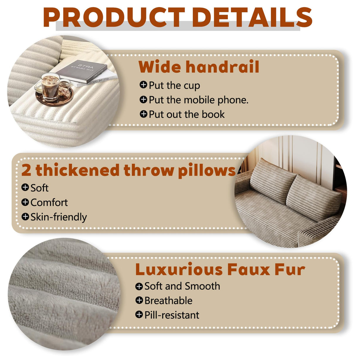 63" Cloud Loveseat Sofa - Boneless Deep Seat 2-Seater, No Assembly Foam Floor Couch, Plush Corduroy Fabric, Modern Living Room Sofa for Small Space Apartment, Bedroom, Office (Camel, 63") Klwenas Maec