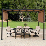 10’ x 10’ Outdoor Pergola Waterproof Gazebo Canopy Sturdy Frame Patio Pergola with Retractable Canopy Sides Solar Led Metal Stands for Porch Party Outdoor Patio Backyard, Tan PayLessHere