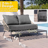 COMLAX FIELD Patio Adjustable Daybed, 2-Person Outdoor Daybed with Cushions and Pillows, Woven Rope Patio Loveseat Garden Adjustable Reclining Chaise Lounge for Lawn, Poolside, Grey COMLAX FIELD