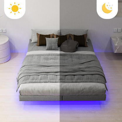 Anhave 10.6" High Queen Floating Bed Frame with RGB LED Lights and Heavy-Duty Metal Support - WoodArtSupply