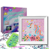 Cute Diamond Painting Kits Large 7x7 Natural Wooden Frame, Pre-Mounted Canvas, Sparkling Crystal Gems, Pen, Arts & Crafts Tray, Gum. Famous Characters, Unicorn USACRAFT