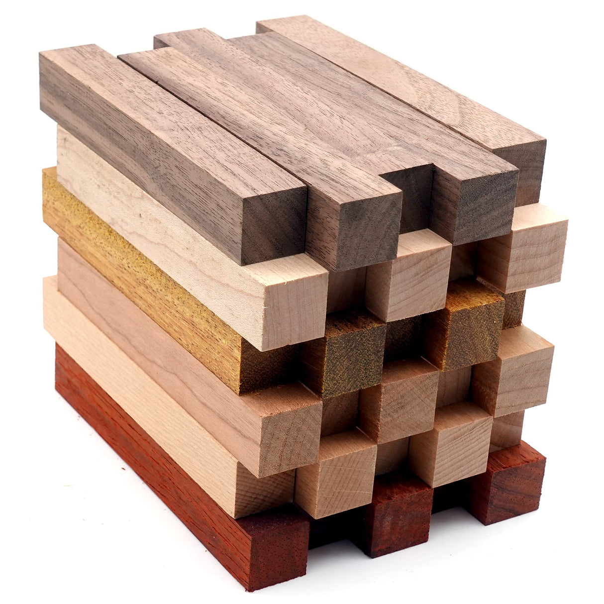 DICHA Wood Pen Blanks for Turning-Pen Blanks for Woodturning Burl-Black Walnut,Hard Maple,Merbau,Cherry,Beech,African Padauk-3/4" x 3/4" x 5" (30 Pack) DICHA