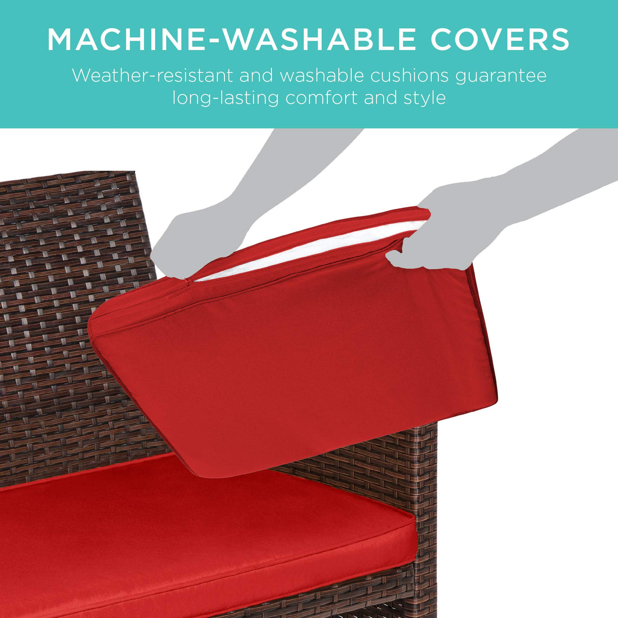 Best Choice Products 4-Piece Outdoor Wicker Patio Conversation Furniture Set for Backyard w/Coffee Table, Seat Cushions - Brown/Red Best Choice Products