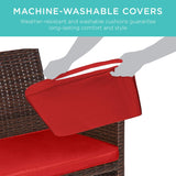 Best Choice Products 4-Piece Outdoor Wicker Patio Conversation Furniture Set for Backyard w/Coffee Table, Seat Cushions - Brown/Red Best Choice Products