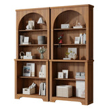 Janmer Home 71'' Tall Arched Bookshelf, Mid Century Modern Curved Bookcase with 5-Tier Storage Shelves, Freestanding Open Display Shelf for Home Office, Living Room (Walnut, 2PC) Janmer Home