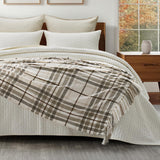 EVERGRACE Plaid Chenille Throw Blanket for Couch, Super Soft Cozy Decorative Farmhouse Plaid Throw with Tassels, Lightweight Chenille Knit Throw for Bed Sofa Gift Home Decor, Beige 50”x60” EverGrace