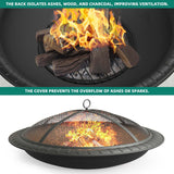 YITAHOME 30in Steel Replacement Fire Bowl with Round Spark Screen, Poker and Detachable Grate, Wood Burning Fire Pit Bowl for DIY or Existing Outdoor Patio Fire Pit YITAHOME