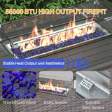 Trumbeak Patio Furniture Set with Fire Pit Table 8 Pieces Outdoor Sectional Sofa Set,PE Rattan Wicker Patio Conversation Set w/43in 55000 BTU Propane Fire Pit Table,Blue Trumbeak