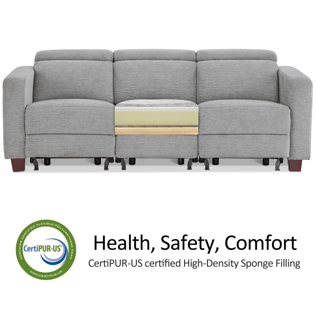 MCombo Zero Wall Recliner Sofa, Power Reclining Sofa, Wall Hugger Power Recliner Sofa with Adjustable Headrest, USB & Type C Ports, for Living Room, Fabric, HL198M3 (Grey, 3-Seater) MCombo