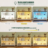 FREDEES Farmhouse White Bookcase with LED Lights – Mid Century Modern 6-Cube Shelf for Versatile Storage and Display FREDEES