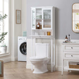 Spirich Over The Toilet Storage Cabinet with Muro Glass Doors, Over Toilet Bathroom Organizer with Tilt-Out Cube and Adjustable Shelf, White Spirich