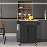 Yaheetech Kitchen Island on Wheels with Storage Cabinet, Rolling Kitchen Cart with Bamboo Top & Drawer & Spice Rack Towel Bar, Microwave Stand Cart for Kitchen/Dining Room, Black Yaheetech