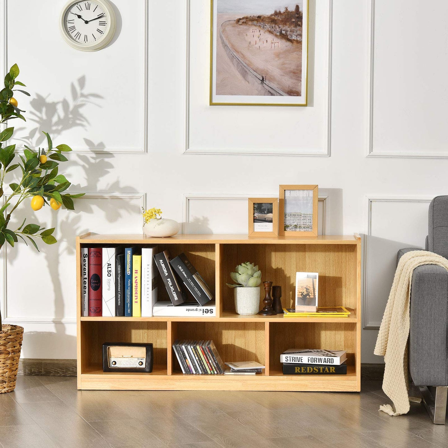 Tangkula Yellow 5-Cube Wooden Storage Bookcase - Stylish 2-Tier Display Shelf for Any Room - WoodArtSupply