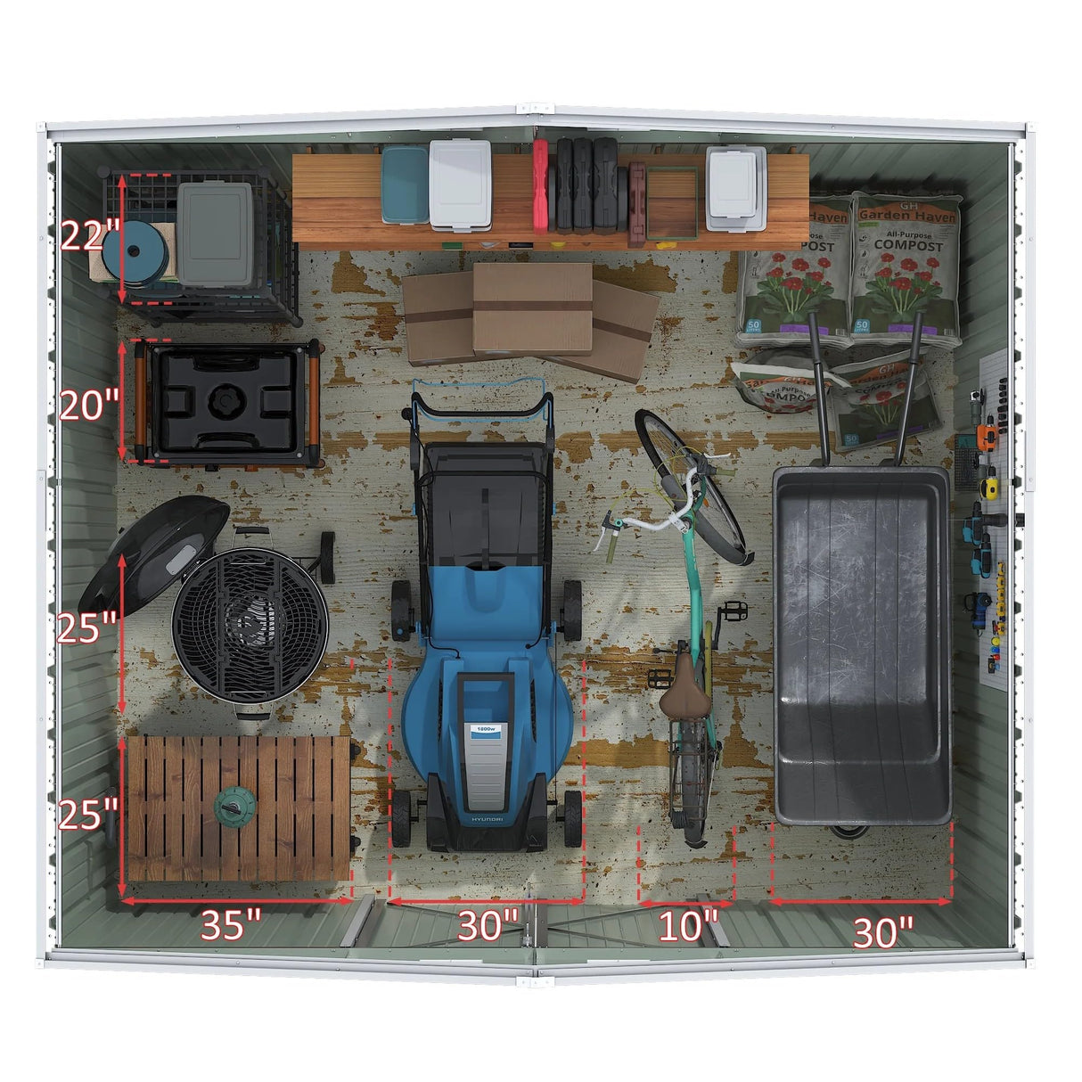 Greesum 10×8 FT Outdoor Storage Shed, Metal Storaged Sheds Without Floor, Tool Sheds with Lockable Doors and Slooping Roof for Garden, Patio, Backyard, Brown Greesum