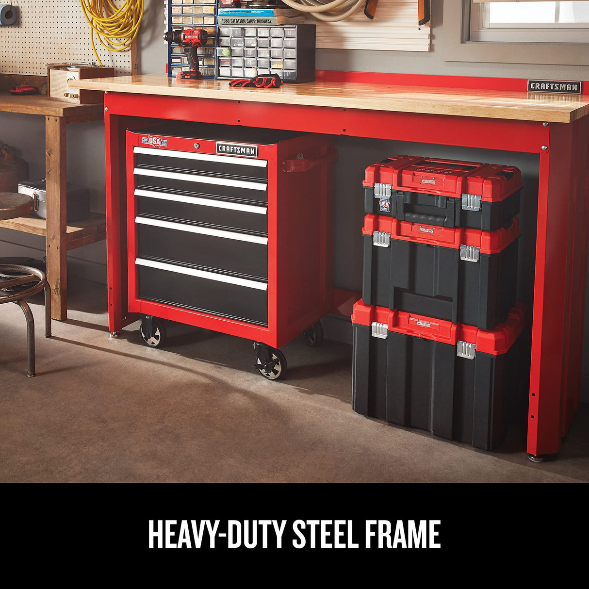 CRAFTSMAN 2000 Series Workbench, 6-Foot Wide with Butcher Block Top, Customizable (CMST27200R) CRAFTSMAN