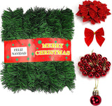 72Feet Christmas Garland, Icnice Garland Christmas Decorations with 36 Xmas Red Velvet Bow and 24Decor Ball, Artificial Pine Garland Xmas Tree Wreath Non-Lit Greenery Decoration for Home Wedding Party Icnice