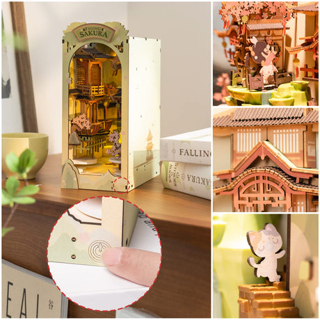 Rolife DIY Book Nook Kit Falling Sakura, DIY Miniature Booknook Kit Creative Decorative Bookend Bookshelf Insert 3D Puzzle for Adults, Halloween/Christmas Decorations/Gifts for Adults (Falling Sakura) Rolife