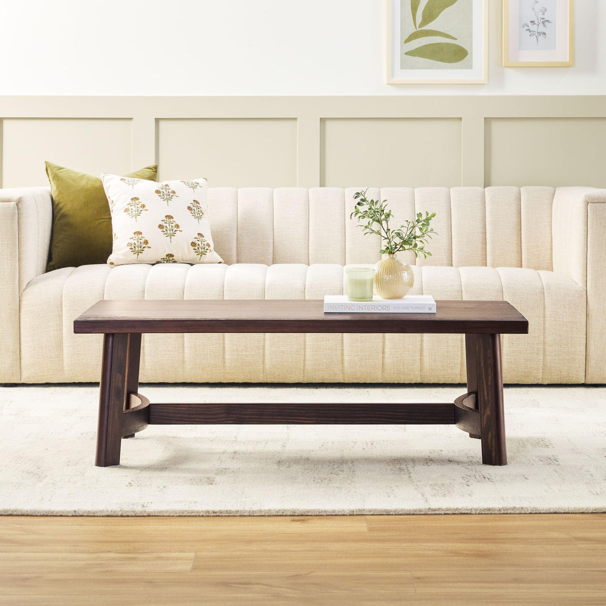 Walker Edison Colt Modern Farmhouse Solid Wood Rectangular Coffee Table, 48 Inch, Espresso Walker Edison
