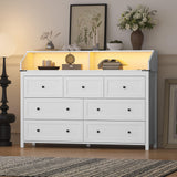 BORNOON 7 Drawer Dresser with LED Lights & Charging Station, Modern Wood Chest of Drawers for Bedroom, Wide Storage Dresser with Metal Handles & Anti-Tip Kit for Closet, Living Room, Entryway BORNOON