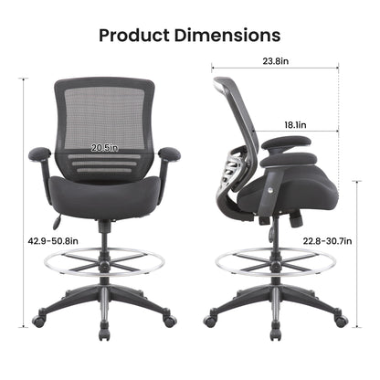 BOLISS Ergonomic Mesh Computer Office Drafting Chair with Super Soft Adjustable Arms Molded Foam Seat Cushion and Lumbar Support-Black