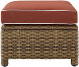 Crosley Furniture Bradenton Wicker Outdoor Ottoman Foot Rest for Patio, Deck, Porch, Brown with Sangria Cushions Crosley Furniture