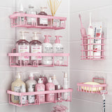 Liuoud 5 Pack Shower Caddy Organizer Rack Shelf for Inside Shower, Adhesive Bathroom Wall Storage Basket Rustproof Stainless Steel Shampoo Holder, Girly Bathroom Accessory Decor Set, Pink Liuoud