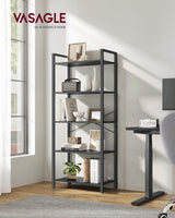 VASAGLE Industrial 5-Tier Bookshelf with Steel Frame in Ebony Black VASAGLE