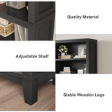 IDEALHOUSE 71" Farmhouse Bookshelf w/Adjustable Shelves & 31.5 in Whidth, 5 Tier Tall Bookshelf with Wooden Legs, Vintage Wooedn Book Shelf for Living Room Office (Black, 71.3" H x 31.5" W x 11.8" D) IDEALHOUSE