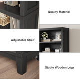 SLEKVERSA 71" Farmhouse Bookcase w/Adjustable Shelves & 31.5" Width, 5 Tier Tall Bookshelf with Wooden Legs, Rustic Vintage Book Shelf for Living Room Office Library (Black) SLEKVERSA