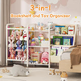 CYXPHION B1 Kids Bookshelf and Toy Storage, 3-Tier Book Shelf for Kids Rooms, Sling Baby Bookcase with Stuffed Animal Storage, Montessori Toddler Bookshelf for Nursery, Bedroom, Playroom, White CYXPHION